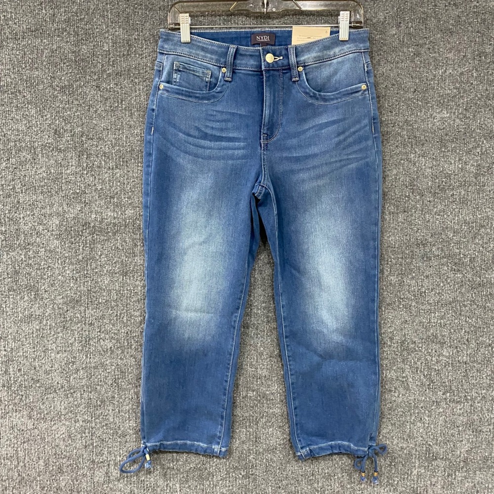 NYDJ Womens Size 6 Blue Crop Jeans Lift Tuck Technology Drawstring Hem New Tags